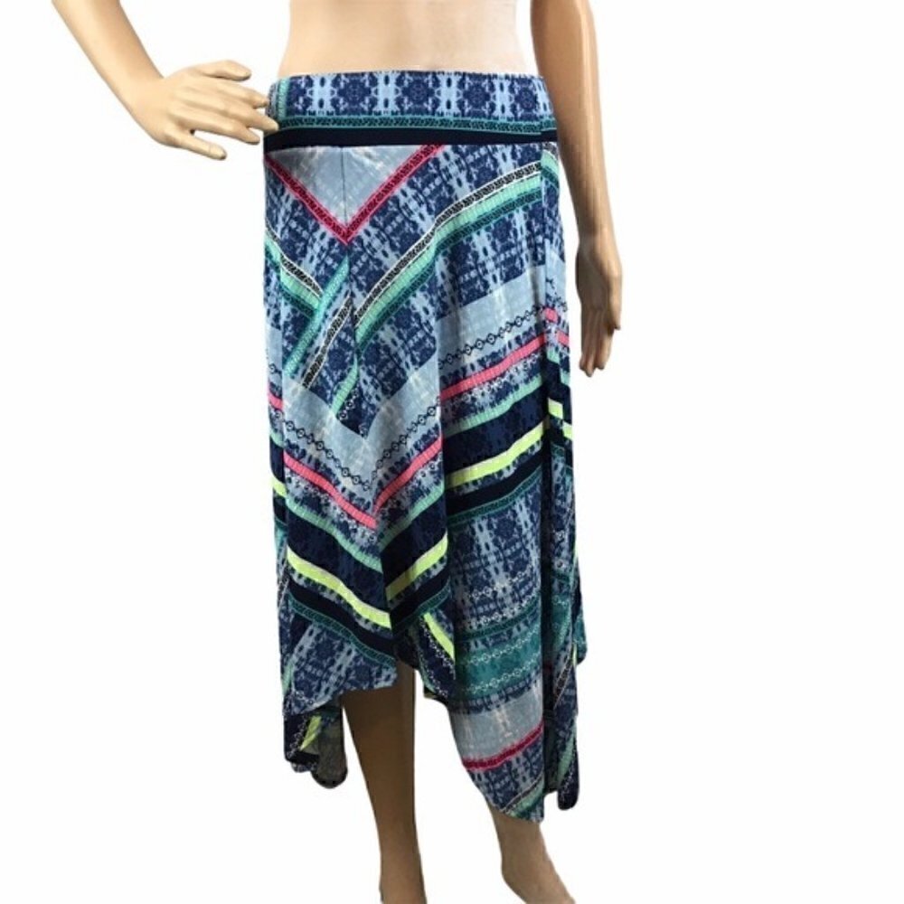 Maurices Skirt Size S Blue Print Asymmetrical Hem